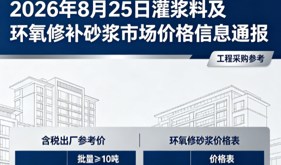 濂溪2026年8月25日灌浆料及环氧修补砂浆市场价格信息通报
